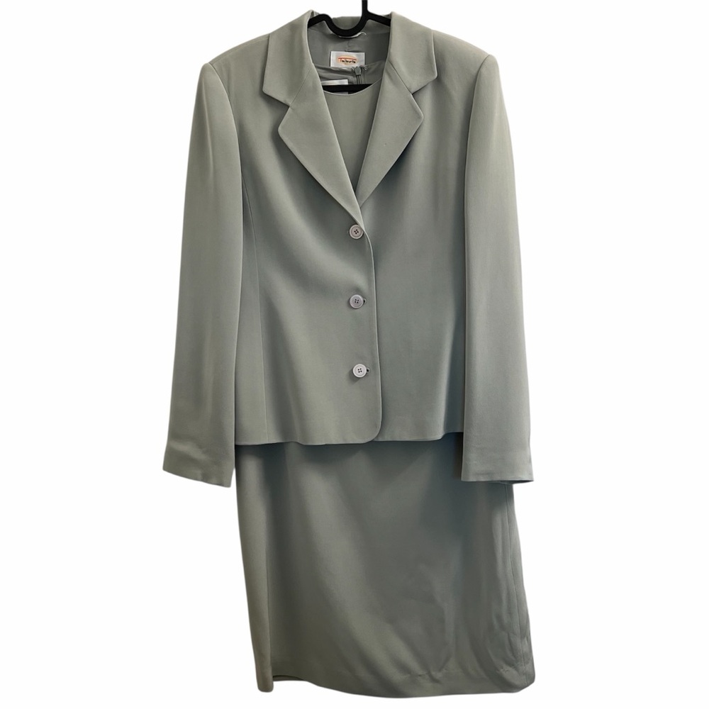 Talbots 100% Silk Pure Silk Mother of the Bride Dress Suit Set Green Teal Size 8